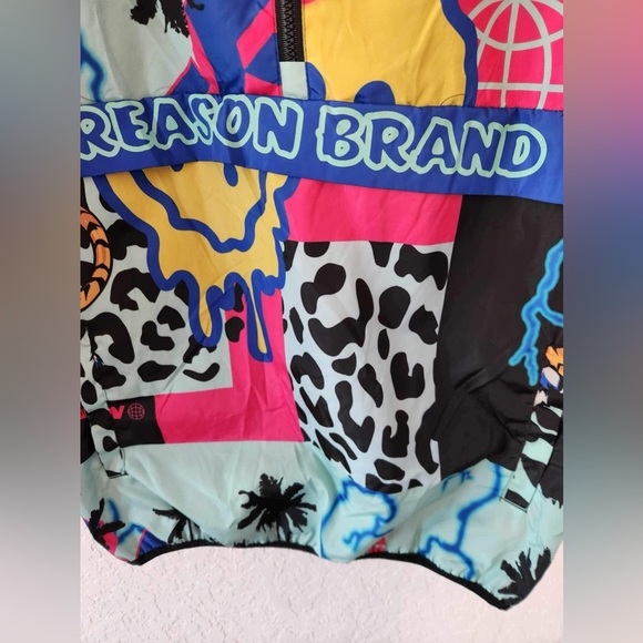 Reason Medium AOP Allover Print Half Zip Anorak Pullover Jacket Smiley Tiger - Picture 5 of 9